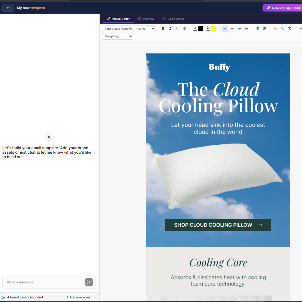 AI chat building an email